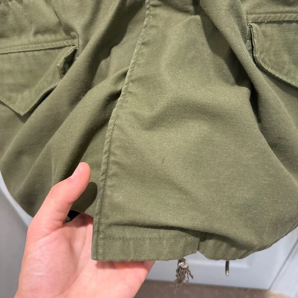 Vintage 80s US Army OG 107 Field Jacket Olive Green Military Coat Medium Long